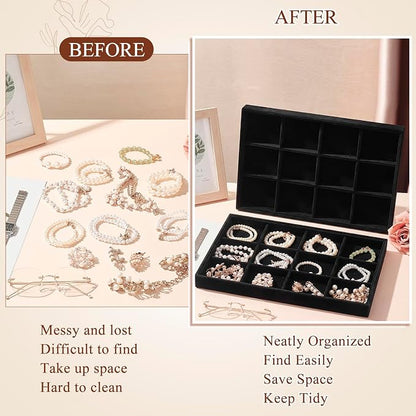 Cinnvoice 4 Pcs Stackable Jewelry Organizer Tray, 12 Grids Velvet Bracelet Ring - Image 4