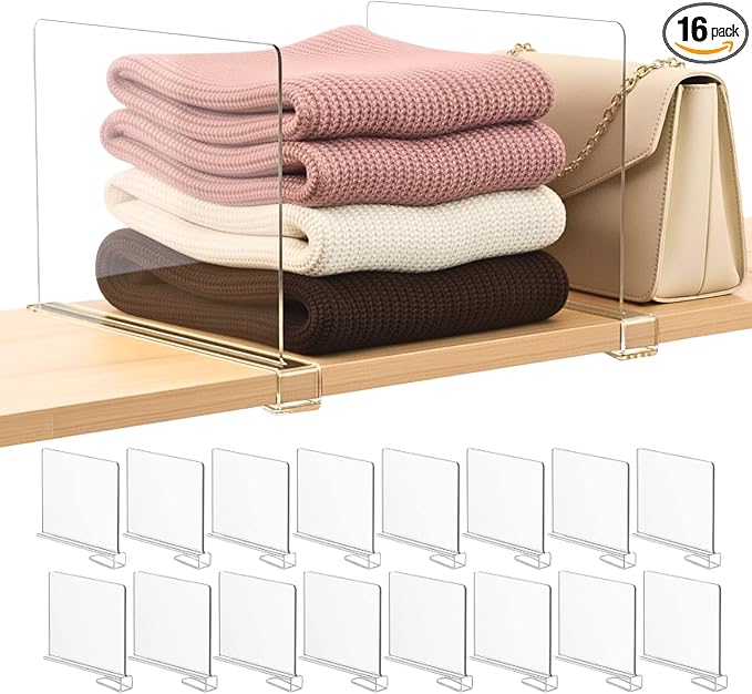 Shelf Dividers Purse Organizer for Closet: 16-Pack Acrylic Bag Storage by SortNStore