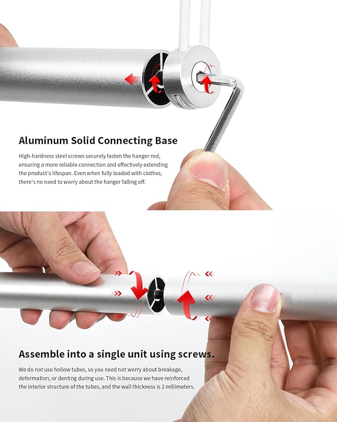 BaiNong Adjustable Closet Hanging Rod 44" Silver Closet Rod Extender | Heavy - Image 7
