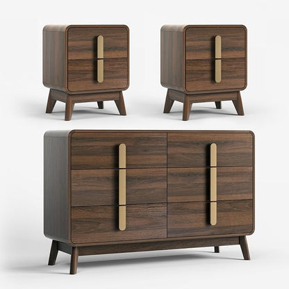 Mid Century Modern Bedroom Set, 6 Drawer Dresser and Nightstand Sets - Image 8