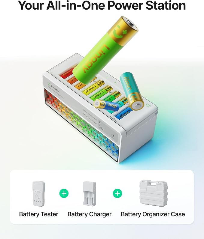 8-Slot Battery Charger Only, for AA AAA Lithium NiMH NiCd, Auto-Drop - Image 3