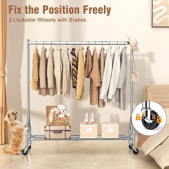 EAGMAK Heavy Duty Clothes Rack Load 420 LBS, Rolling Garment Rack - Image 5