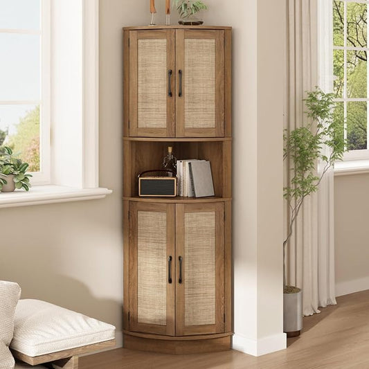 Tall Corner Cabinet, 64.7" Rattan Corner Storage Cabinet by HOKYHOKY