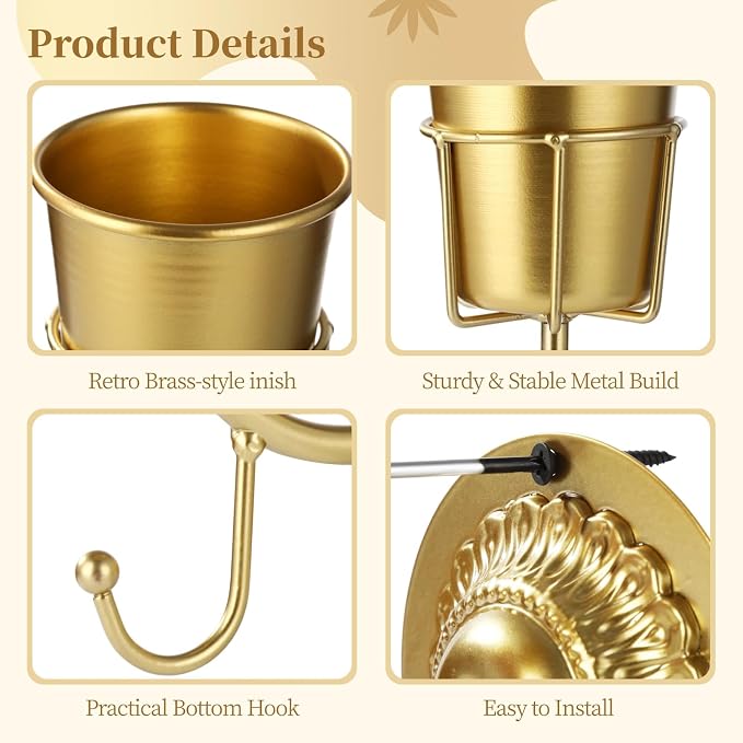 2 Pcs Gold Wall Vases, Vintage Plant Vase Holders - Image 4