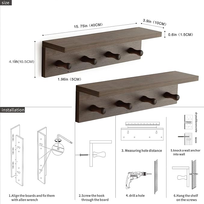 Entrance Coat Rack ，Coat Hooks, Wall-Mounted Wooden Hook Rack, Wall-Mounted - Image 3
