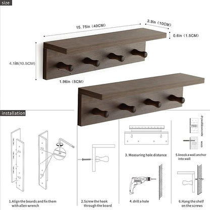 Entrance Coat Rack ，Coat Hooks, Wall-Mounted Wooden Hook Rack, Wall-Mounted - Image 3