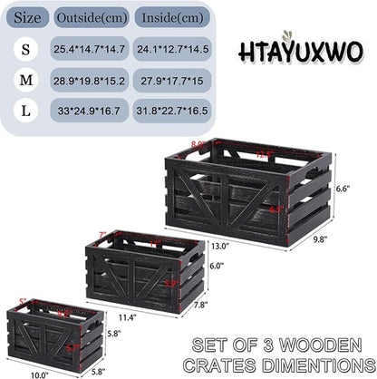 Storage Crates Nesting Wooden Boxes 3 Pack, Wood Storage Crates - Image 4