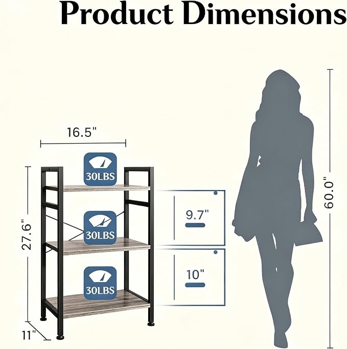 HealSmart 3 Tier Bookshelf, Free Standing Book Shelf Home Office Bookcase Shelf - Image 3