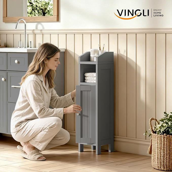 VINGLI Small Storage Corner Floor Cabinet, 7.9" Narrow Toilet Paper Storage - Image 2