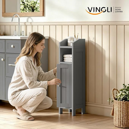VINGLI Small Storage Corner Floor Cabinet, 7.9" Narrow Toilet Paper Storage - Image 2