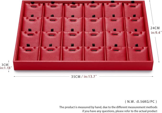 Oirlv Gorgeous Red Leather 24 Grid Jewelry Tray - Image 9