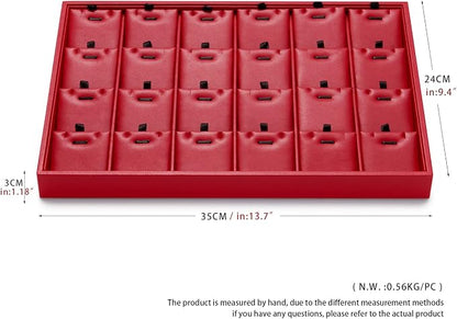 Oirlv Gorgeous Red Leather 24 Grid Jewelry Tray - Image 9