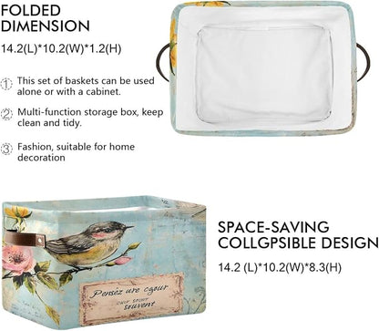 Shabby Chic Illustration Storage Bins Box Foldable Shelf Basket - Image 2