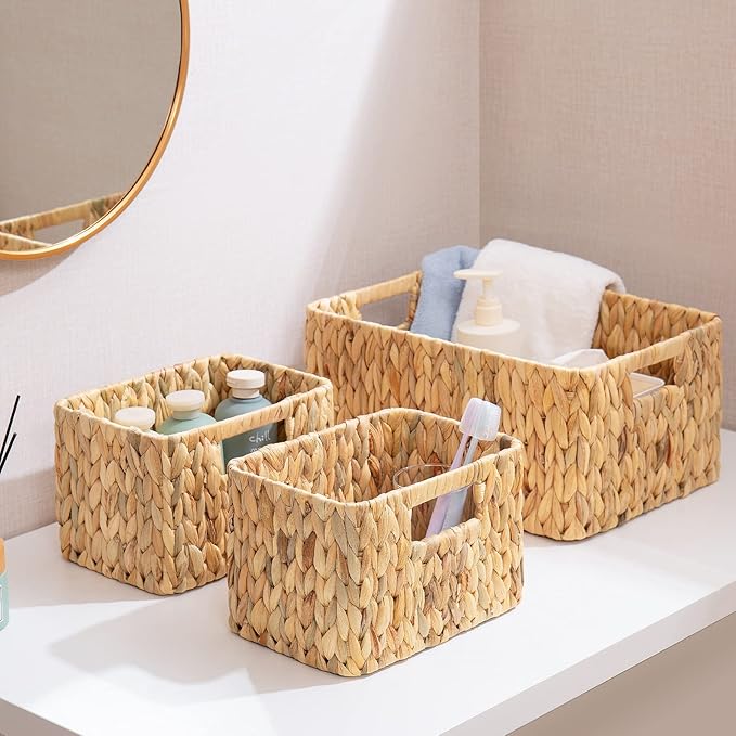 ELONG HOME Wicker Storage Basket, 3 Pack Hand-Knitted Wicker Baskets, Water by ELONGHOME