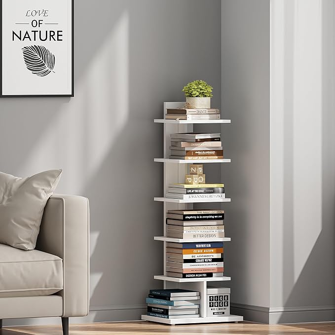 TUTOTAK Book Shelf, Narrow Spine Bookshelf, 6-Tier Bookcase - Image 4