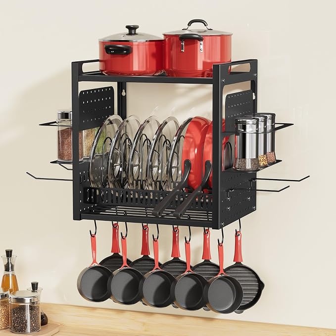 16 Inch Pot Rack Wall Mounted, 2-Tier Pots and Pans Organizer - Image 6