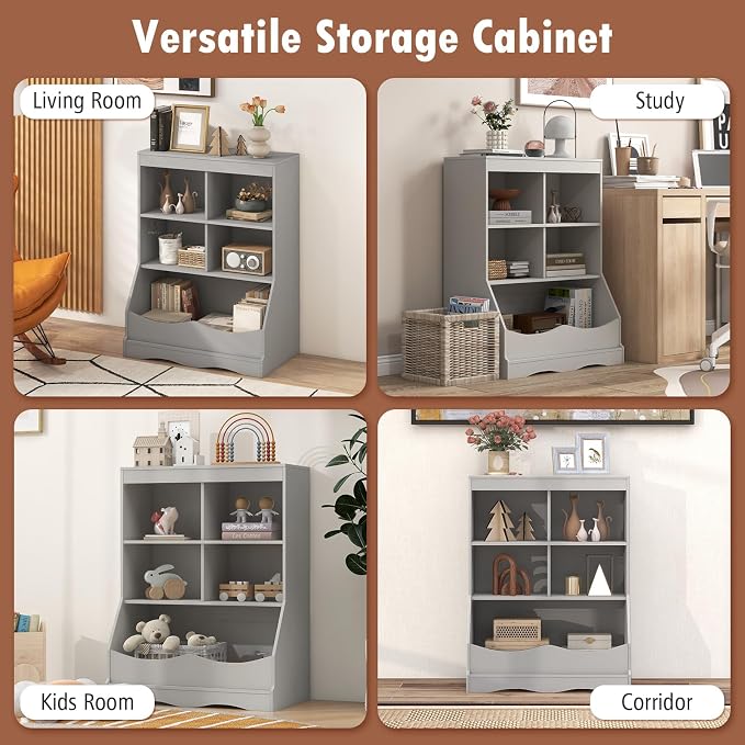 Storage Organizer, Small Bookcase w/ 4 Open Cubes & 1 Bottom Compartment - Image 7
