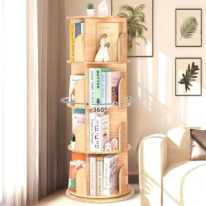 OOOK 4-Tier Solid Wood Rotating Bookshelf, Spinning Bookshelf - Image 2