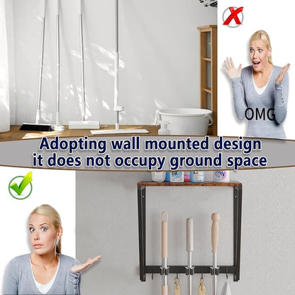 Wall-mounted broom and mop storage rack, equipped - Image 3