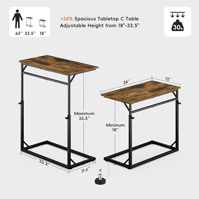 Vagusicc C Shaped End Table, Tall Side Table - Image 3
