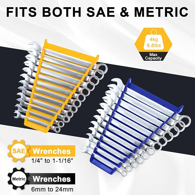 4-Pack Magnetic Wrench Organizer, 48-Slot Wrench Rack Tool Trays, Durable ABS - Image 3