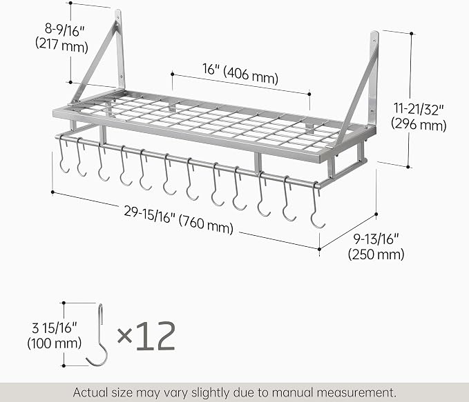 KES 30-Inch Silver Gray Pot Rack, Wall Mounted Hanging Pot and Pan Organizer - Image 5