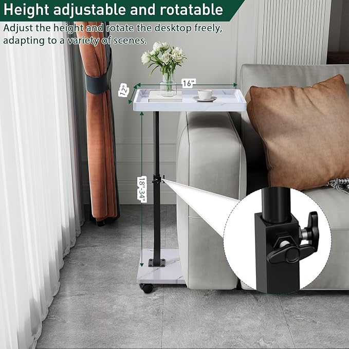 C Table End Table Adjustable Height, 360°Swivel TV Tray Table - Image 2