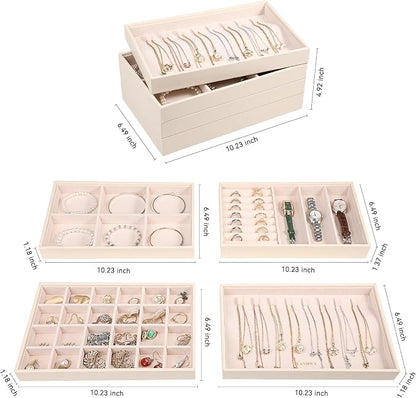LANDICI Stackable Jewelry Organizer Trays 4 Set, PU Leather Jewelry Organizer - Image 4