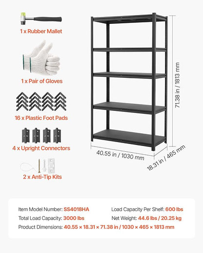 VEVOR Storage Shelves, 5-Tier Adjustable, 3000 lbs Capacity, Heavy Duty Garage - Image 8