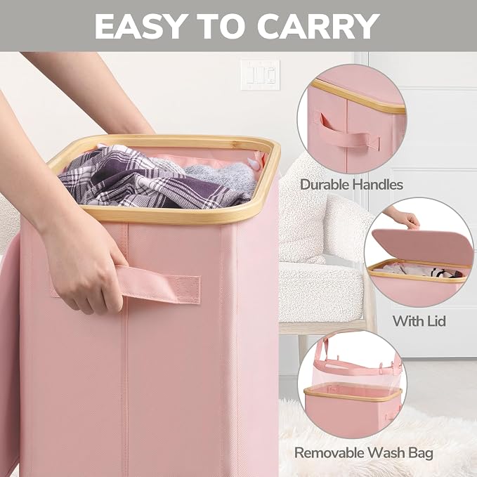 Goodpick Laundry Basket with Wheels, Collapsible Clothes Hampers with Removable - Image 5