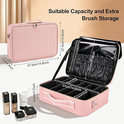 Travel Makeup Bag with Brush Holder, Professional Cosmetic Train Case Organizer - Image 2