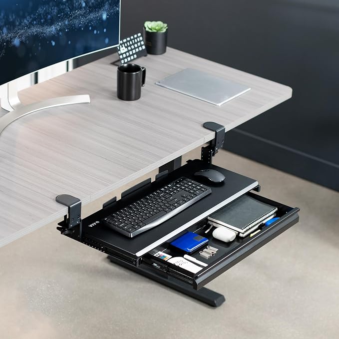 VIVO Large Height Adjustable Clamp-on Keyboard Tray, Extra Sturdy Pull Out - Image 2