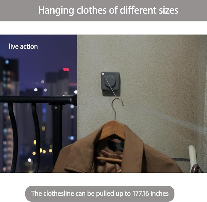 Indoor Retractable Clothesline, Wall-Mounted Heavy Duty Laundry Line, Stainless - Image 2