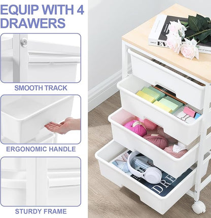 Utility Cart with 4 Drawers, 4-Tier Rolling Storage Cart Organizer - Image 4