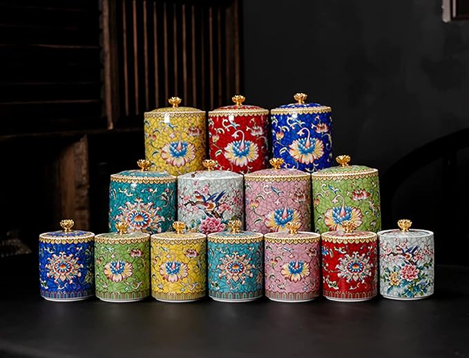 Enamel Ceramic Tea Caddy Tea Canister Tea Storage Container Tins Jar - Image 4