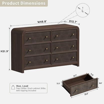 Oak&Sparrow 6 Drawer Dresser for Bedroom, Boho Chest of Drawers, Thickened - Image 2