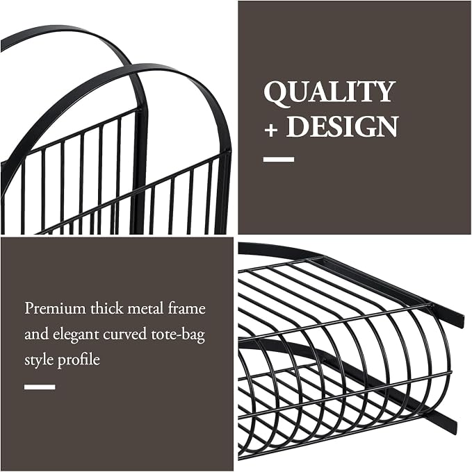 MyGift Deluxe Mid Century Metal Wire Magazine Rack in Matte Black Finish - Image 2