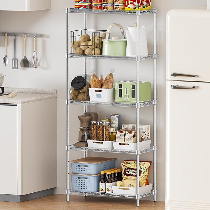 Storage Shelves, 21.3"W*11.8"D*58.5"H Kitchen Wire Shelving Unit Loads 550LBS - Image 2