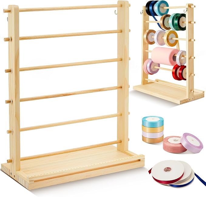 6 Tier Wooden Ribbon Organizer Ribbon Holder by Menkxi