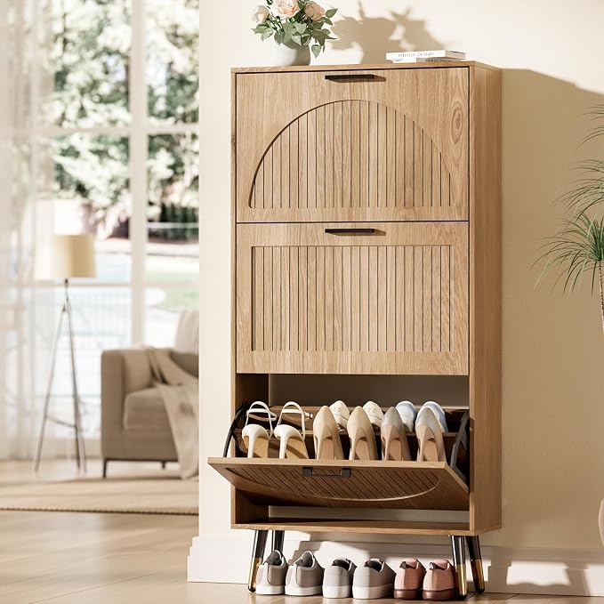 Farmhouse Shoe Cabinet Storage for Entryway, Slim Shoe Rack Cabinet by LegacyAmerhomeDirect