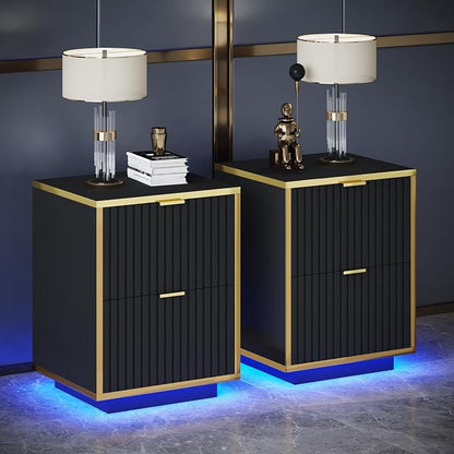 Black Nightstand Set of 2, Fluted End Table - Image 7