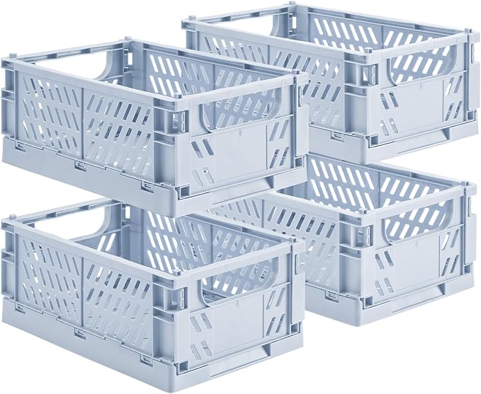 4-Pack Small Pastel Plastic Storage Baskets, Collapsible Crates by HUUSMOT