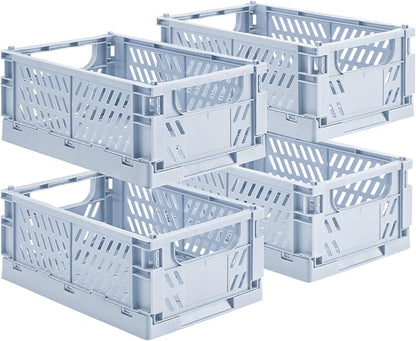 4-Pack Small Pastel Plastic Storage Baskets, Collapsible Crates by HUUSMOT