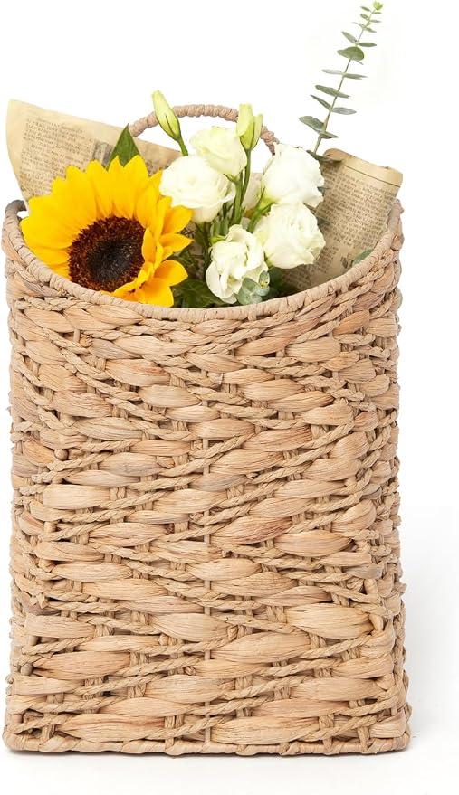 VerdantVibes Handwoven Wall Hanging Basket – Natural Water Hyacinth Basket by VerdantVibes