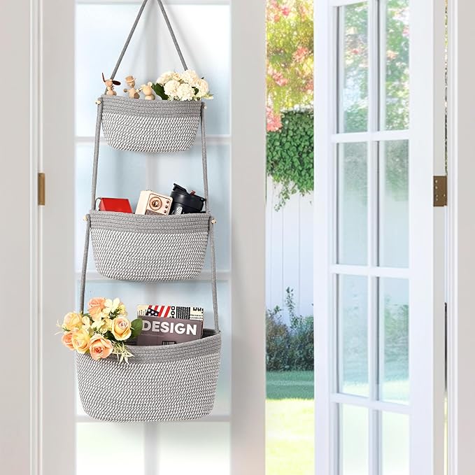 Hanging Basket, 3-Tier Woven Wall Basket - Image 7