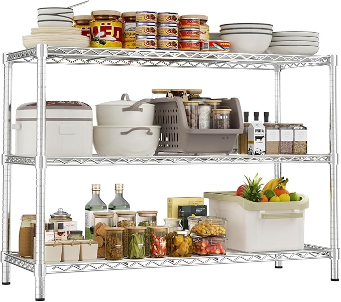 Storage Shelves Heavy Duty, 3-Tier Adjustable Metal Industrial Utility Shelf by ROOMTEC
