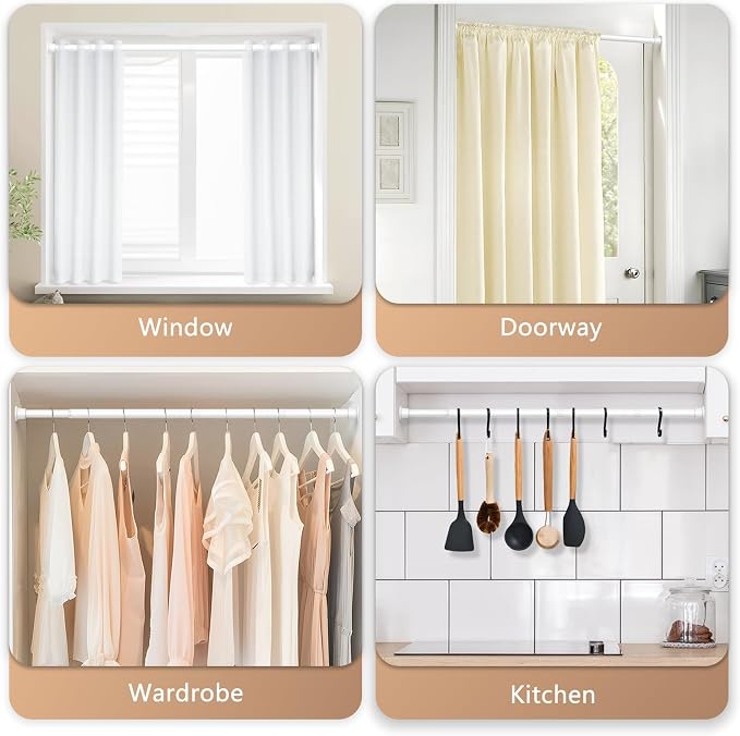 4PCS White Shower Curtain Rod 23-46Inch, Tension Curtain Rods No Drilling | - Image 6