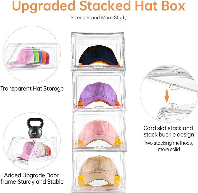 4 Pack Hat Organizer for Baseball Caps, Large Clear Cap Organizer - Image 6