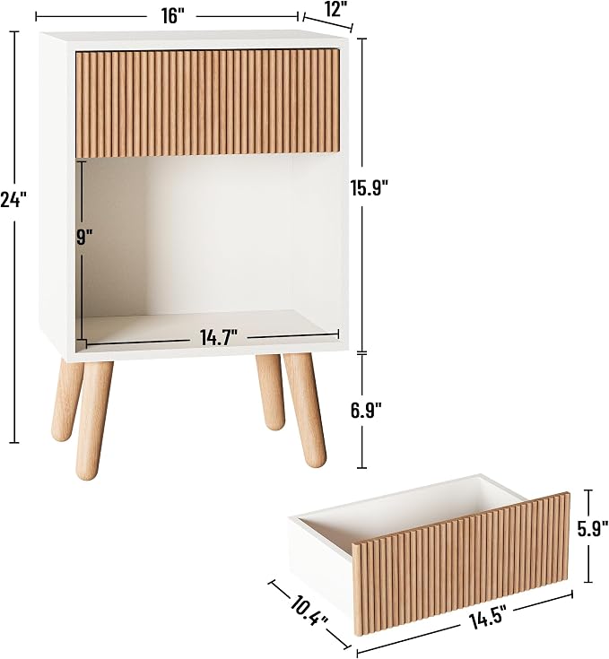 Fluted Nightstand, Modern Bedside Table - Image 2
