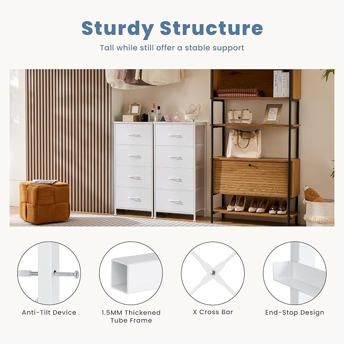 DUMOS Nightstand with 4 Drawers Bedside Table with Removable Fabric Bins Sturdy - Image 7